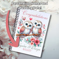 Load image into Gallery viewer, This image shows where your personalized names and date are printed on the Personalized Wedding Gift Card Book with Stickers and PVC Cover - Owls