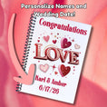 Load image into Gallery viewer, This image shows where your personalized names and date are printed on the Personalized Wedding Gift Card Book with Stickers and PVC Cover - Love.