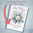Load image into Gallery viewer, This image shows where your personalized names and date are printed on the Personalized Wedding Gift Card Book with Stickers and PVC Cover - Wedding Flowers.