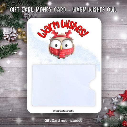 This image shows the Warm Wishes Owl Gift Card Holder Money Card.