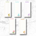 Load image into Gallery viewer, This image shows the 5 different designs included in the Checklist Notepad - Gnomes.
