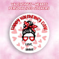 Load image into Gallery viewer, This cover page shows the personalized valentine sticker on a pink cloudy background.