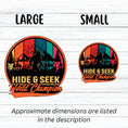 Load image into Gallery viewer, This image shows large and small hide & seek stickers next to each other.