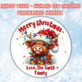 Load image into Gallery viewer, This image shows the Personalized Holiday Stickers - Highland Cow Christmas.