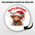 Load image into Gallery viewer, This image shows where your personal message will be printed on the Personalized Holiday Stickers - Highland Cow Christmas.