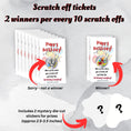 Load image into Gallery viewer, This image shows the scratch-off cards highlighting the winning and non-winning images. Each set of 10 scratch-off cards includes 2 mystery die-cut stickers as prizes.