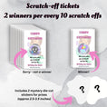 Load image into Gallery viewer, This image shows the scratch-off cards highlighting the winning and non-winning images. Each set of 10 scratch-off cards includes 2 mystery die-cut stickers as prizes.