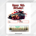 Load image into Gallery viewer, This image shows the money tube attached to the 16th Birthday Car Money Card.