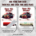 Load image into Gallery viewer, This image shows how to attach the money tube to the 16th Birthday Car Money Card.