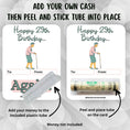 Load image into Gallery viewer, This image shows how to attach the money tube to the 29th Birthday Money Card.