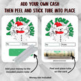Load image into Gallery viewer, This image show how to attach the money tube to the Fore Snowman money card.