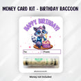Load image into Gallery viewer, This image shows the money tube attached to the Raccoon Birthday money card.