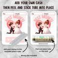 Load image into Gallery viewer, This image shows how to apply the money tube to the Best Wishes Money Card Kit.