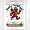 Load image into Gallery viewer, This image shows the money tube attached to the Bigfoot Santa Money Card.