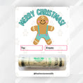 Load image into Gallery viewer, This image shows the money tube attached to the Blue Gingerbread Man money card.