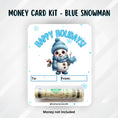 Load image into Gallery viewer, This image shows the Blue Snowman money card with the money tube attached.