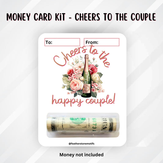 This image shows the money tube attached to the Cheers to the Happy Couple Money Card.