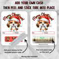 Load image into Gallery viewer, This image shows how to attach the money tube to the Christmas Puppy Money Card.