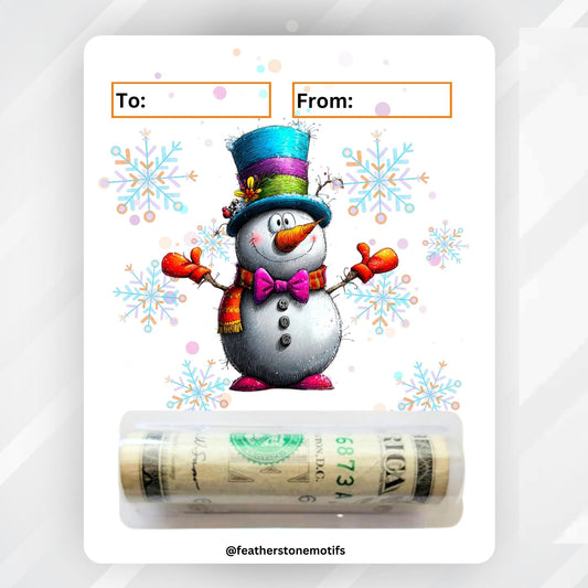 This image shows the money tube attached to the Christmas Snowman Money Card.