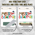 Load image into Gallery viewer, This image shows how to attach the money tube to the Christmas Snowman Money Card.