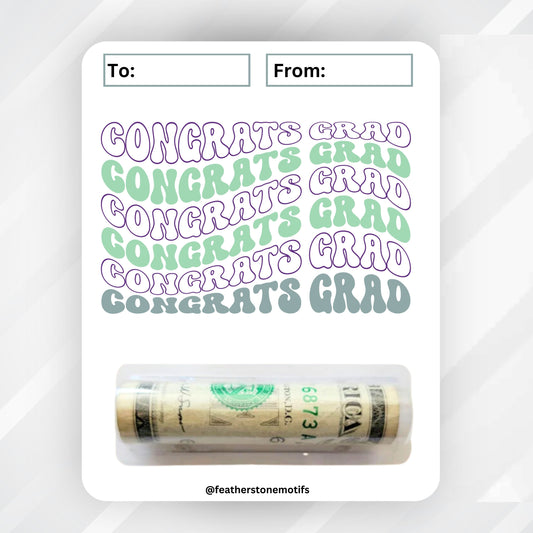 This image shows the money tube attached to the Green Congrats Grad Money Card.
