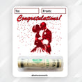 Load image into Gallery viewer, This image shows the money tube attached to the Congratulations Kissing Couple Money Card Kit.