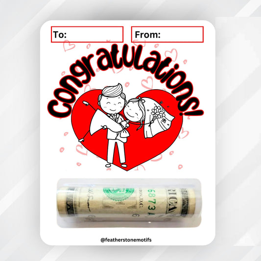 This image shows the money tube attached to the Congratulations Red Hearts Money Card Kit.