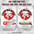 Load image into Gallery viewer, This image shows how to attach the money tube to the Congratulations Red Hearts Money Card Kit.