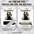Load image into Gallery viewer, This image shows how to attach the money tube to the Congratulations Silhouette Money Card Kit.
