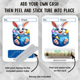 Load image into Gallery viewer, This image shows how to attach the money tube to the Easter Bunny Money Card.