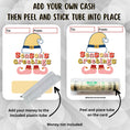 Load image into Gallery viewer, This image shows how to attach the money tube to the Elf Greetings money card.