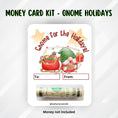 Load image into Gallery viewer, This image shows the Gnome for the Holidays money card with money tube attached.
