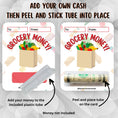 Load image into Gallery viewer, This image shows how to attach the money tube to the Grocery Money card.