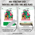 Load image into Gallery viewer, This image shows how to attach the money tube to the Happy Eastrawr Easter Money Card.