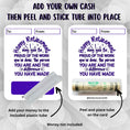 Load image into Gallery viewer, This image shows how to attach the money tube to the Happy Retirement 3 Retirement Money Card Kit.