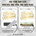 Load image into Gallery viewer, This image shows how to attach the money tube to the Happy Retirement 5 Retirement Money Card Kit.