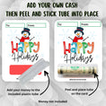 Load image into Gallery viewer, This image shows how to attach the money tub to the Happy Snowman Money Card.