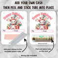 Load image into Gallery viewer, This image shows how to attach the money tube to the Holiday Bunny money card.