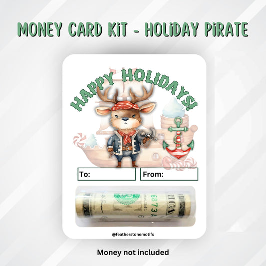 This image shows the Holiday Pirate money card with money tube attached.