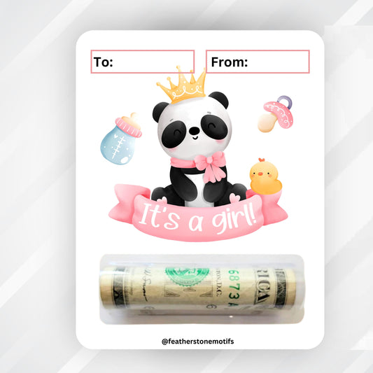 This image shows the money tube attached to the It's a Girl Money Card.