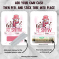 Load image into Gallery viewer, This image shows how to attach the money tube to the Let it Snow Money Card.