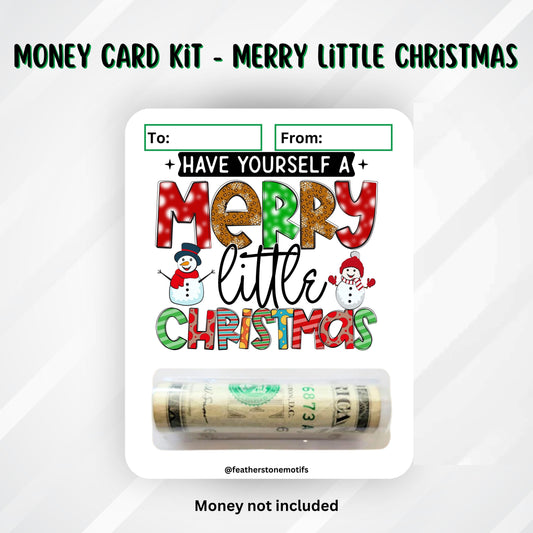 This image shows the money tube attached to the Merry Little Christmas Money Card.