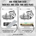 Load image into Gallery viewer, This image shows how to attach the money tube to the O'Fishally Retired Retirement Money Card Kit.