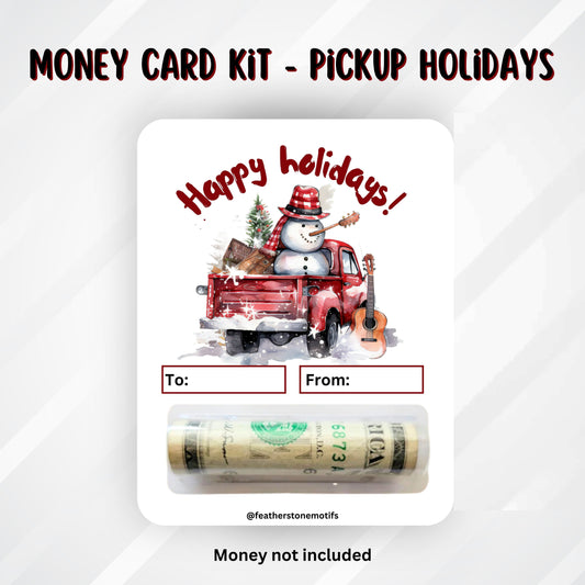 This image shows the money tube attached to the Pickup Holidays Money Card.