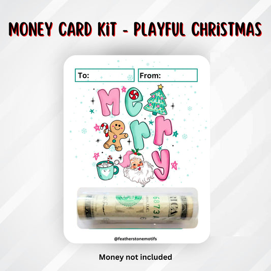 This image shows the money tube attached to the Playful Christmas Money Card.