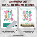 Load image into Gallery viewer, This image shows how to attach the money tube to the Playful Christmas Money Card.