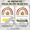 Load image into Gallery viewer, This image shows how to attach the money tube to the Rainbow Greetings money card.