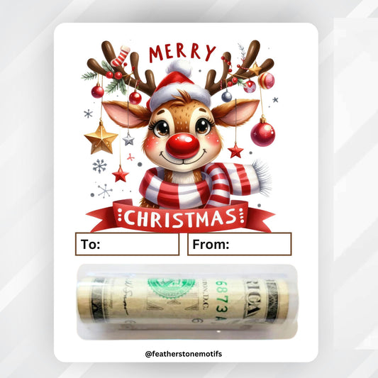 This image shows the money tube attached to the Rudolph Money Card.