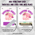 Load image into Gallery viewer, This image shows how to attach the money tube to the Shopping Spree Money Card.