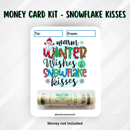 This image shows the money tube attached to the Snowflake Kisses Money Card.